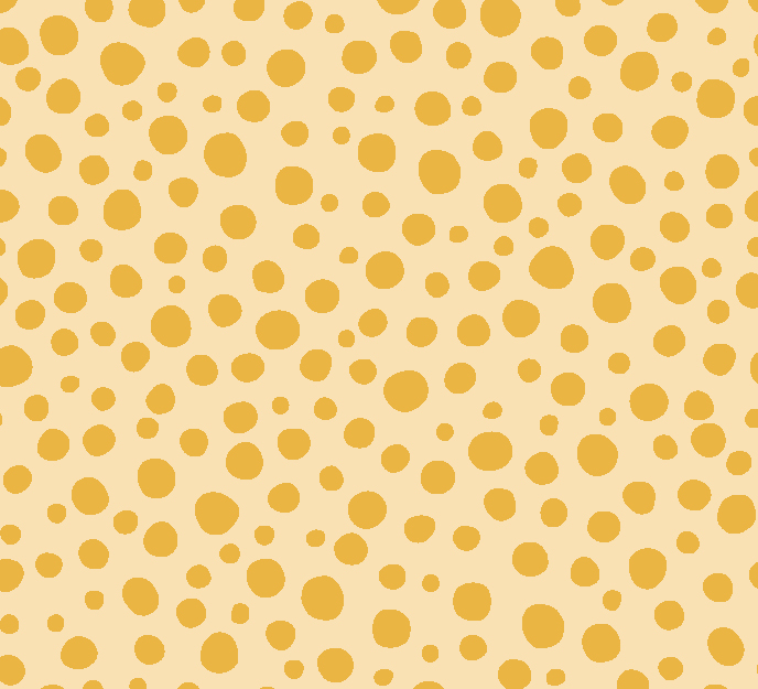 image shows a scattered polka dot pattern in gold and soft yellow as part of a surface pattern collection