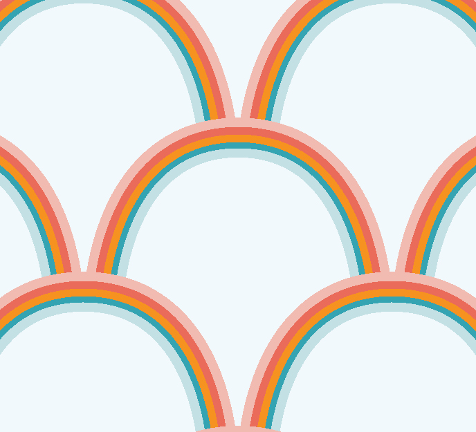 image shows a scalloped pattern of rainbows.