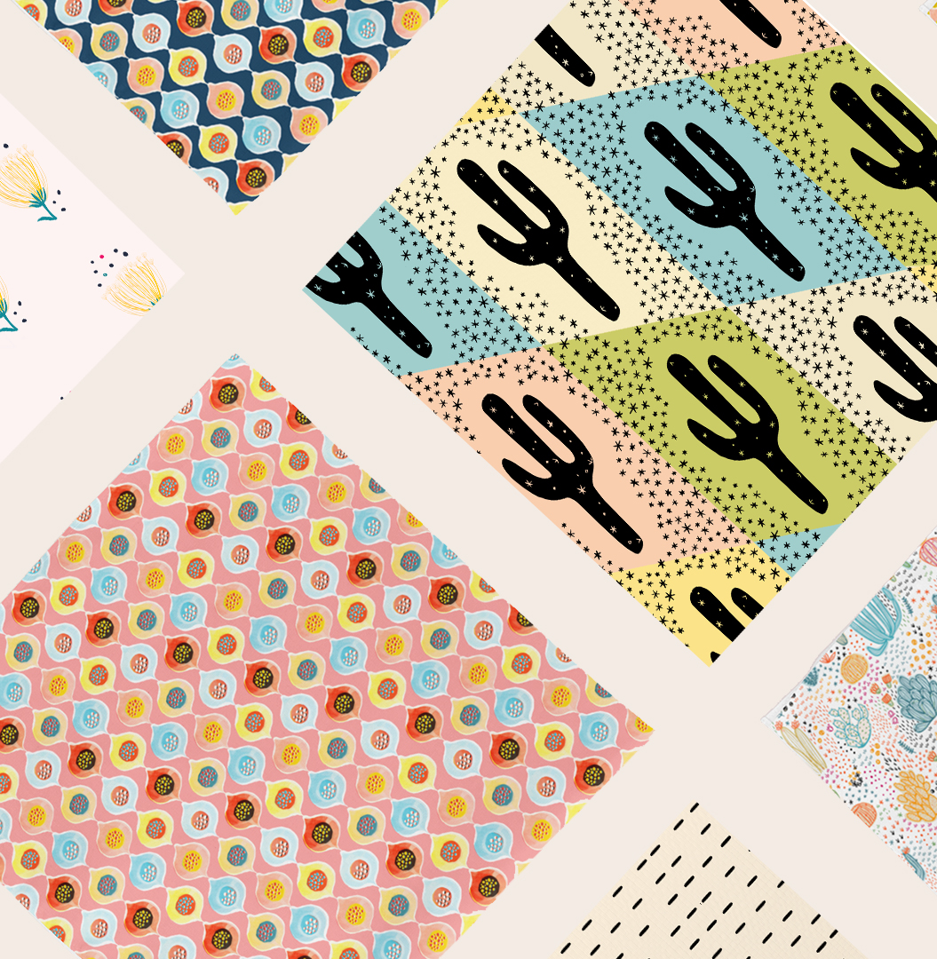 image shows many colorful print on demand bandanas.