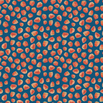 repeat pattern of strawberries against a navy background.