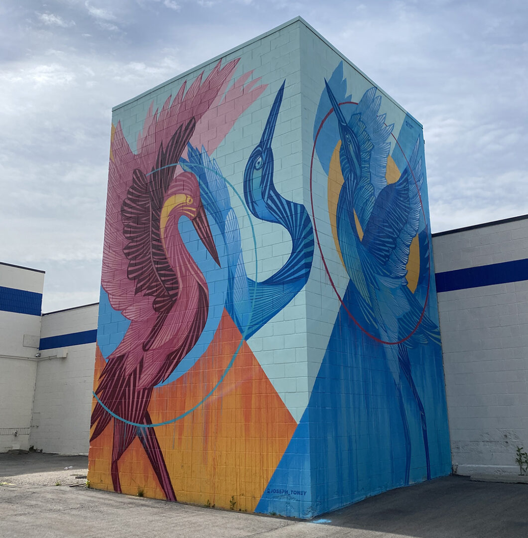 beautiful surreal crane mural in the heart of Salt Lake City.